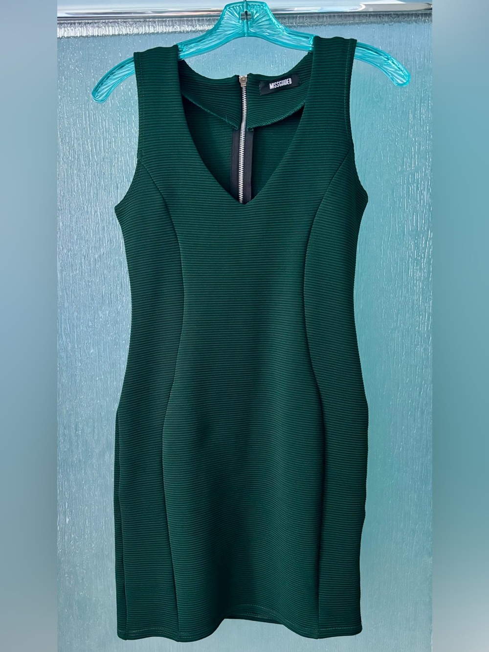 Missguided Dark Green Ribbed V-Neck Midi Dress